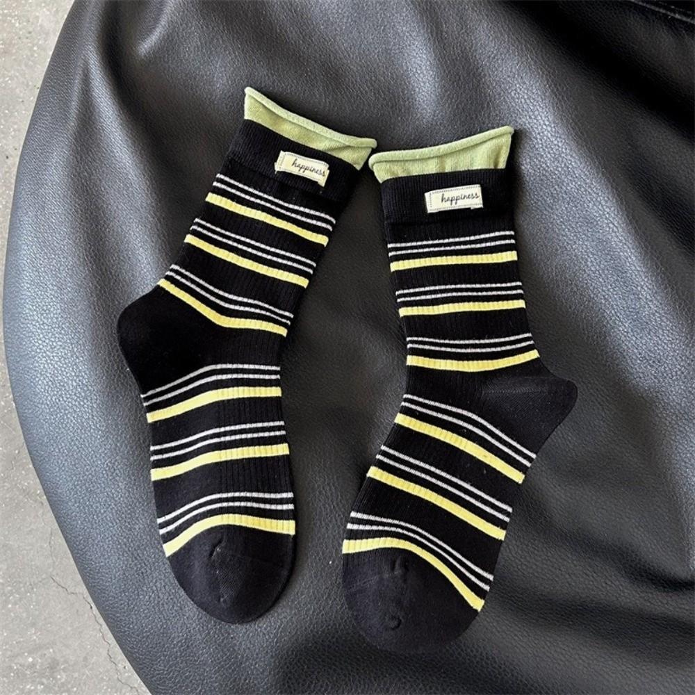 Fake Two-Piece Design Mid-Calf Socks Soft Knit Texture Knitted Socks Fall Winter Season