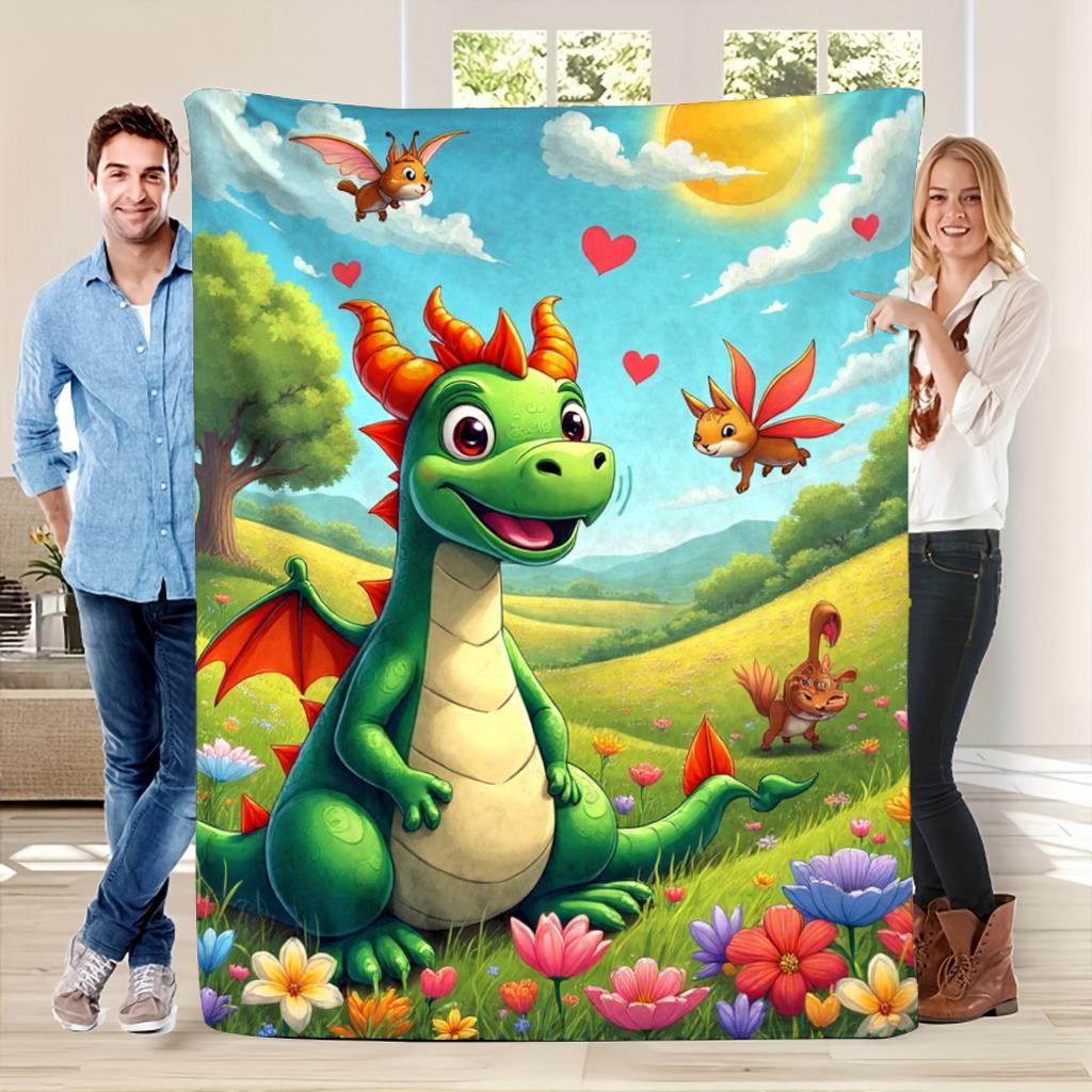 Cartoon Dinosaur Park Flannel printed blanket suitable for all seasons suitable for living room office sofa and travel 180x250CM