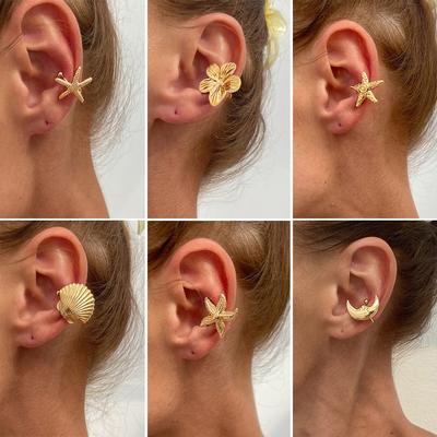 Ingemark 1 шт. Простой металлический ушной кафф в виде морской звезды и цветка для женщин, без прокола, имитация хряща, серьги-клипсы в виде луны и гребешка, ювелирный подарок