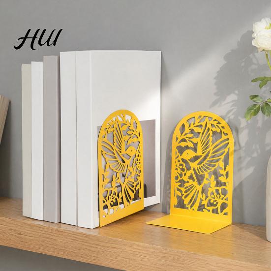 Silhouette Bookends 1 Pair Metal Hummingbird for Shelves, Decorative Heavy Duty Book Ends Stoppers Durable Holders Office, Desk, Shelf, Non-Skid