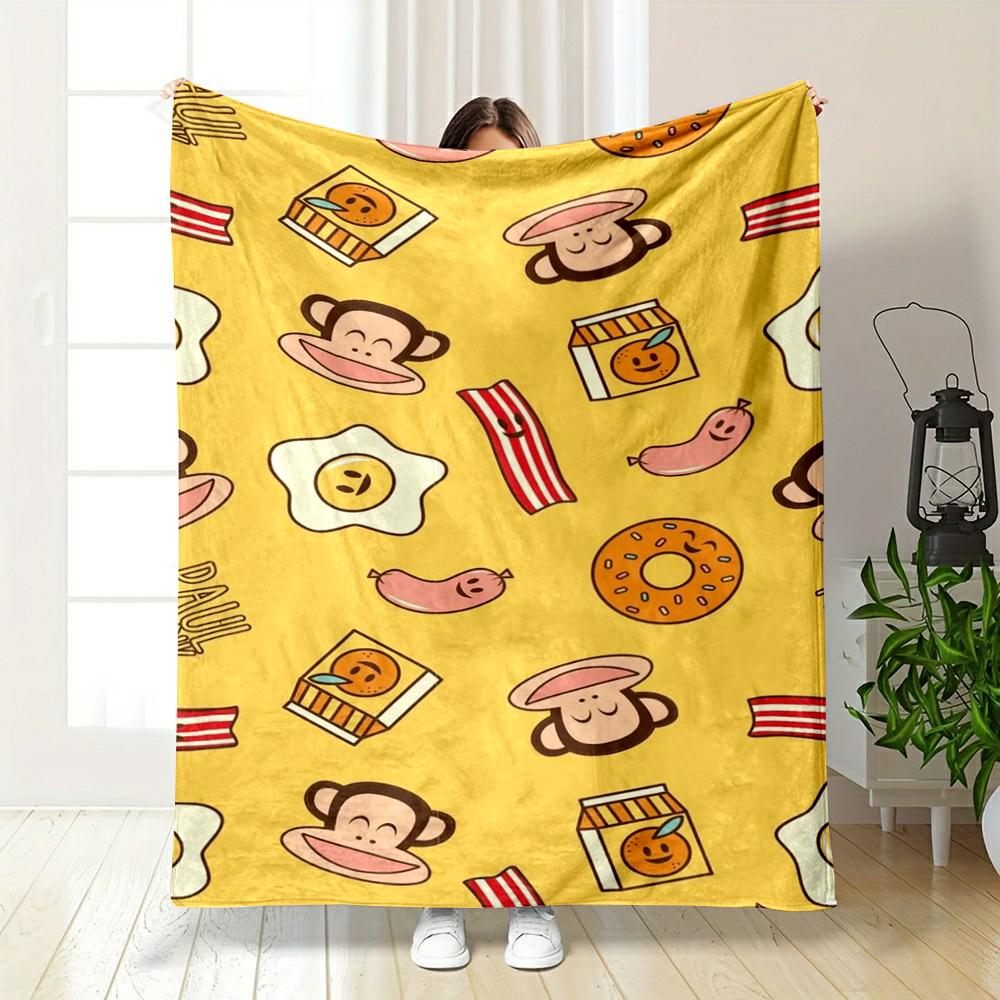Cute Breakfast-Themed Cartoon warm quiltfor Home Decor, Flannel blanket for bedroom, living room, sofa, and nap.