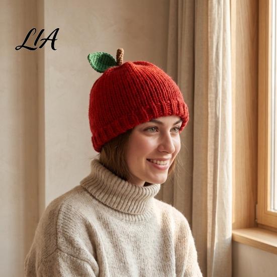 Adorable Fruit Design Beanies Women Knitted Hat, Cute Stretchy Cozy Winter Beanies, Sweet Warm Skull Cap for Girls Cold Weather Elastic Fit Headwear