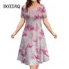 2025 Новые женские платья с принтом 3D-цветов, женские топы с короткими рукавами, летние модные свободные А-силуэта, элегантные повседневные женские платья