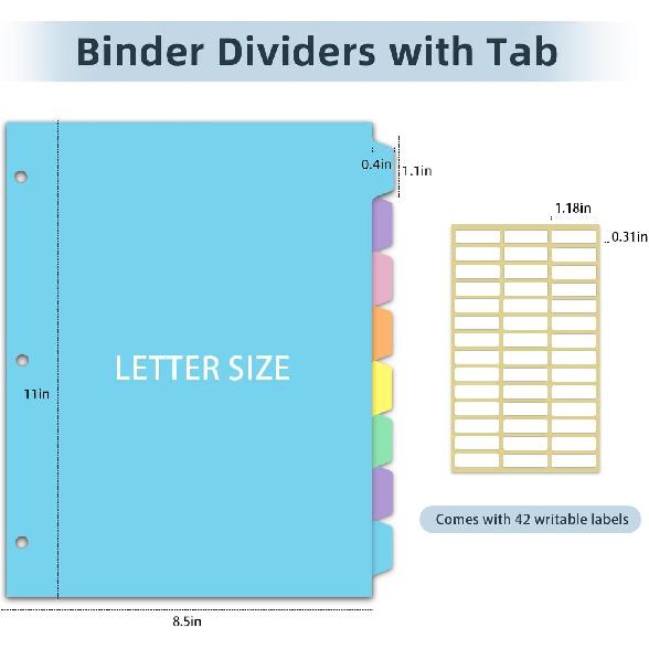 3 Ring Binder Dividers with TAB, Durable Write & Erase, 8-Tab Plastic Dividers for 8.5 x 11'' Letter Size Papers, Ideal for Student, Teacher, Macaron