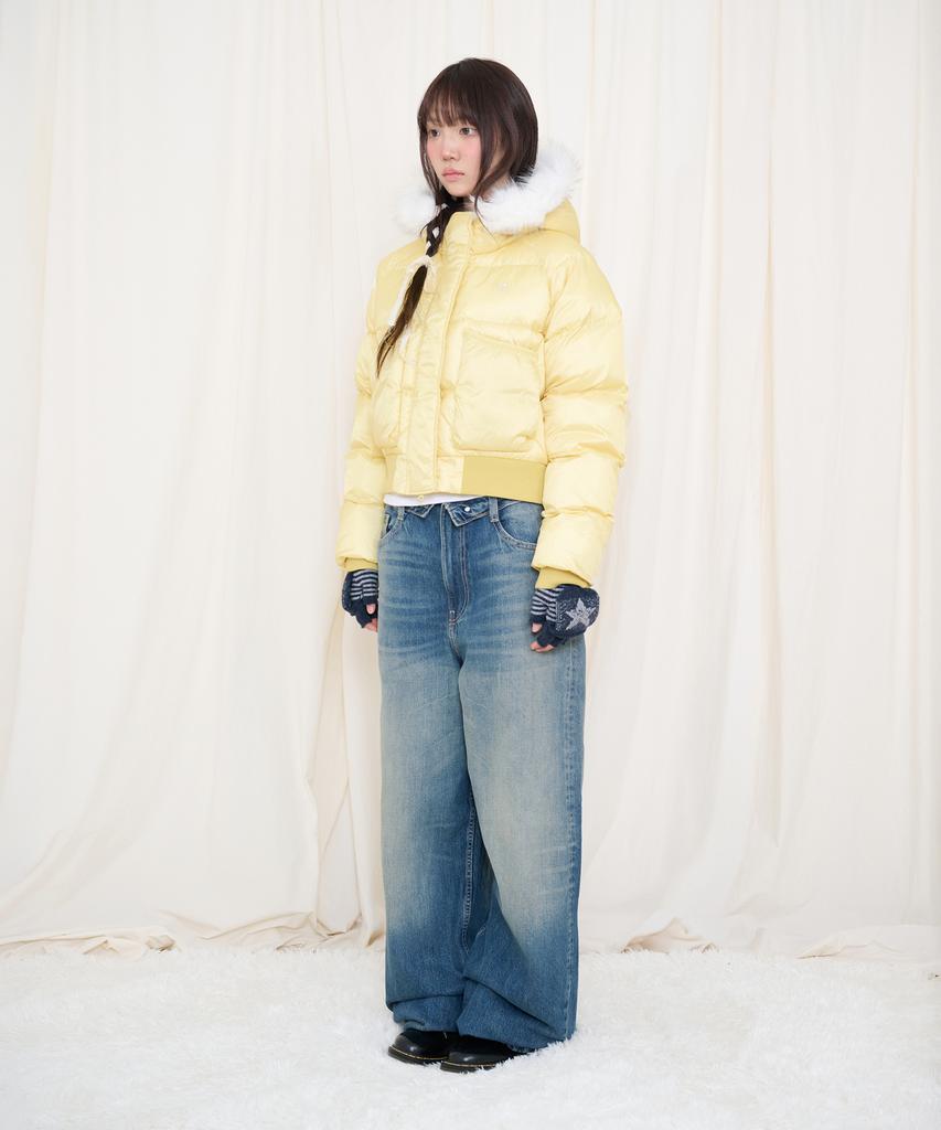 VIDEO JOCKEY Light Shell Fur Padded Jacket [Butter]