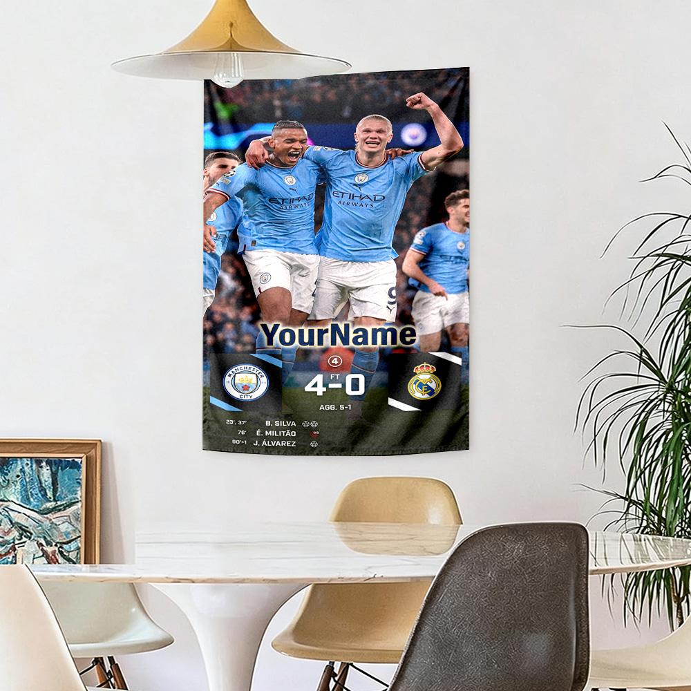Manchester City Custom Your Name Wall Decor Tapestry Art For Pet Memorial Birthdaywedding Party Backdrop Family Gift