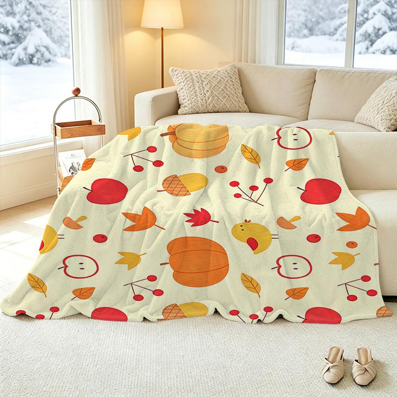 Lightweight Fall-themed Flannel Blanket Soft Warm Cozy Throw for Home Casual Use & Decor