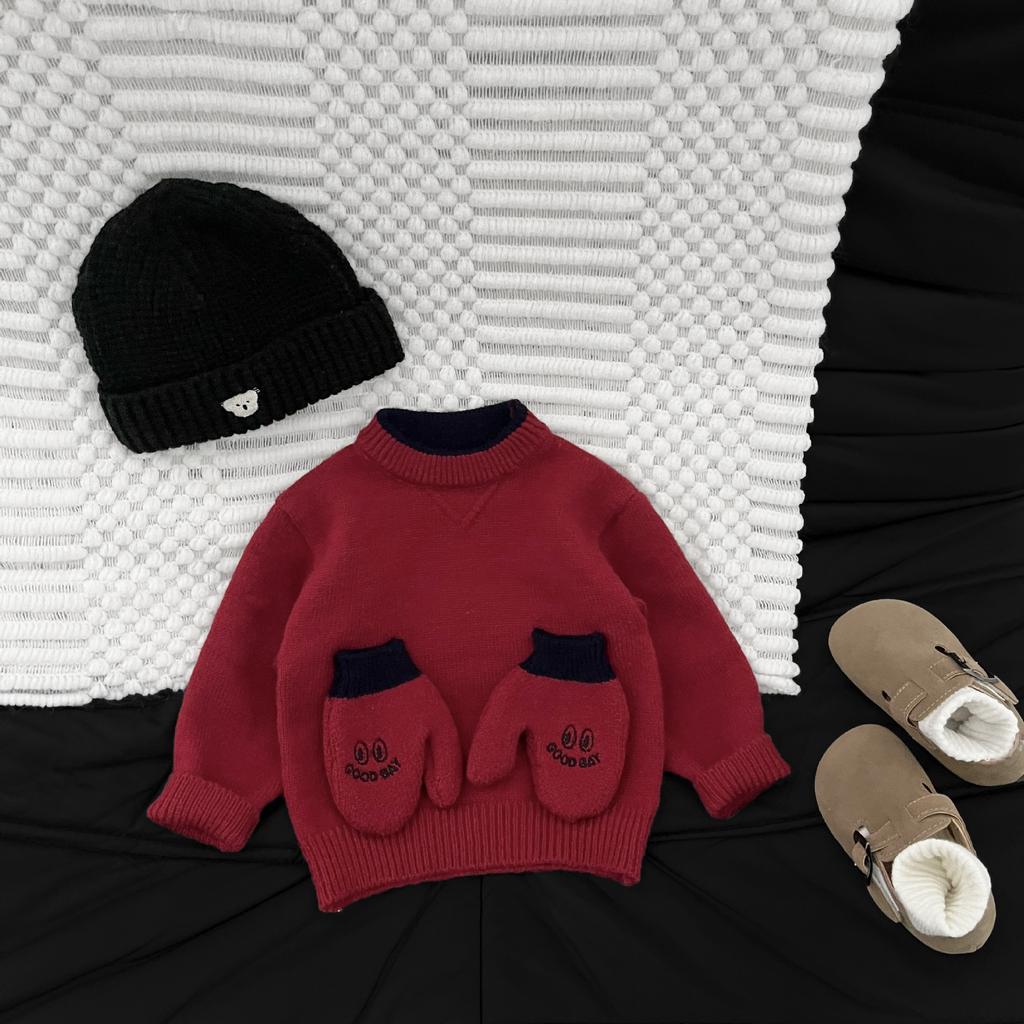 Boys Knitted Sweater Autumn And Winter New Baby Pullover Sweater Small Gloves Round Neck Children Loose Foreign Style