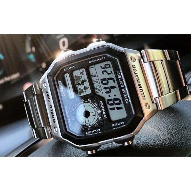 Casio Подсветка Серебристо-черные Цифровые Часы AE1200WHD-1A Черные Часы AE-1200WHD-1A AE-1200WHD-1A