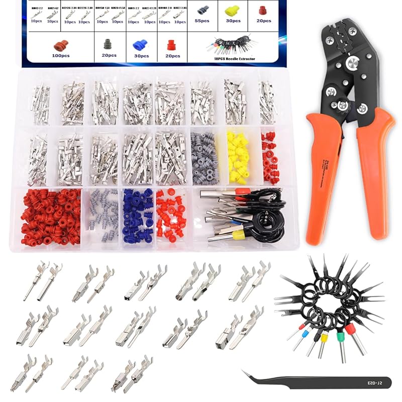 535PCS 26Type Pin Connectors Kit,Car Electrical Wire P 1/1.5/1.8/2.2/2.8/3.5mm Automotive Pin Connectors Kit Wire Removal Non-ulated Plug Male Female