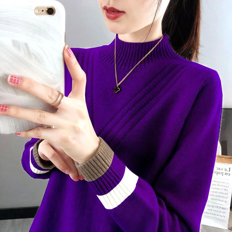 Женский свитер с полуводолазкой, осенне-зимний свободный вязаный свитер, топ, пуловер, вязаный джемпер, верхняя одежда