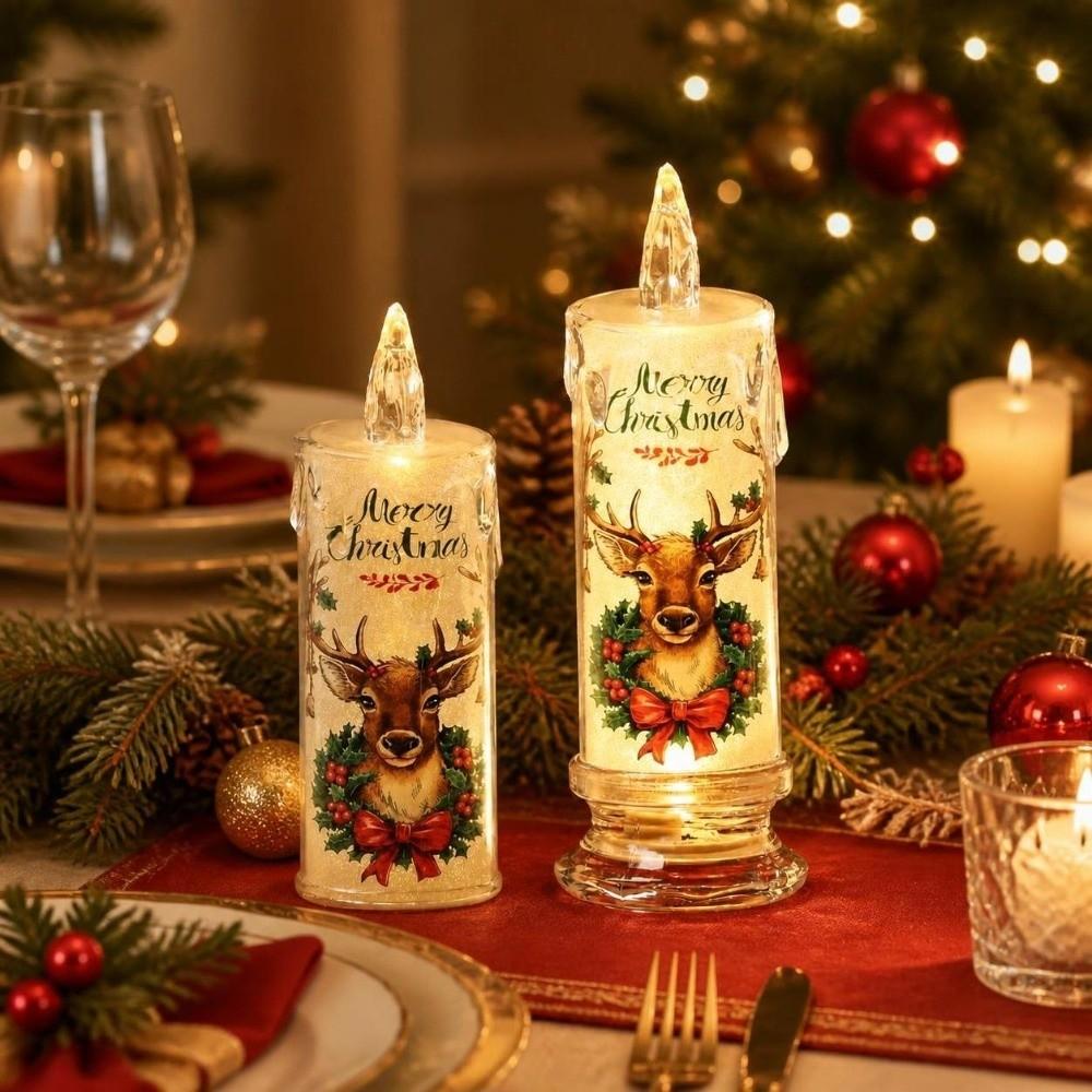 4PCS Electric Christmas Flameless Candles Cute Lights Fake Candles LED Pillar Candles Holiday