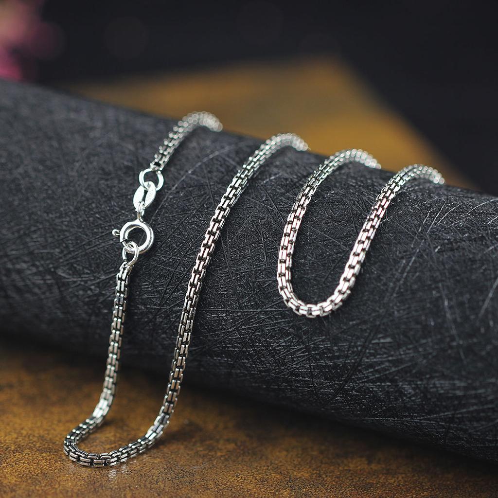 S925 Sterling Silver Necklace 2 .0mm Hollow Double Box Chain Classic Fashion Clavicle Chain Hip Hop Ins Neutral Boutique Jewelry