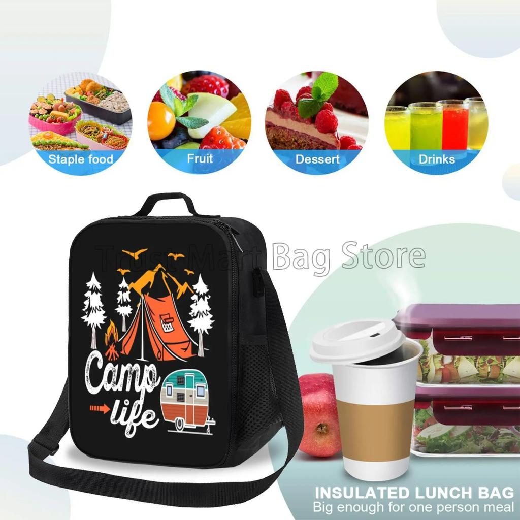 Сумка для ланча Happy Camper Insolated Camp Life, портативная термосумка Bento с регулируемым ремешком для работы, пикника, пляжа