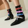 Fashion Pointed Toe Ankle Boots Women's Shoes Colourful Belt Buckles Decor Comfy Chunky Heels Shoes Side Zipper 2024 Winter New