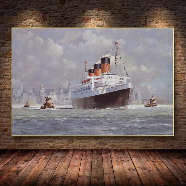 Винтажный Парусный Корабль Морской Пейзаж Холст Картина Плакат Корабль Фрески Печатает Волну Настенные Художественные Фотографии для Гостиной Домашний Декор