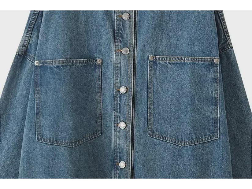 Women's European/American Style Washed Denim Shirt Jacket with Big Pockets