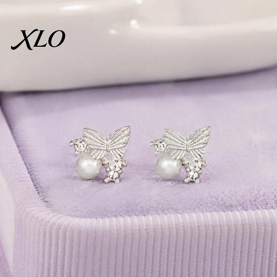 Lightweight Butterfly Earrings 1 Pair Stud for Women, Sparkly Rhinestone Faux Pearl Comfortable Daily Wear Jewelry Earrings, Glitter Cubic Zirconia