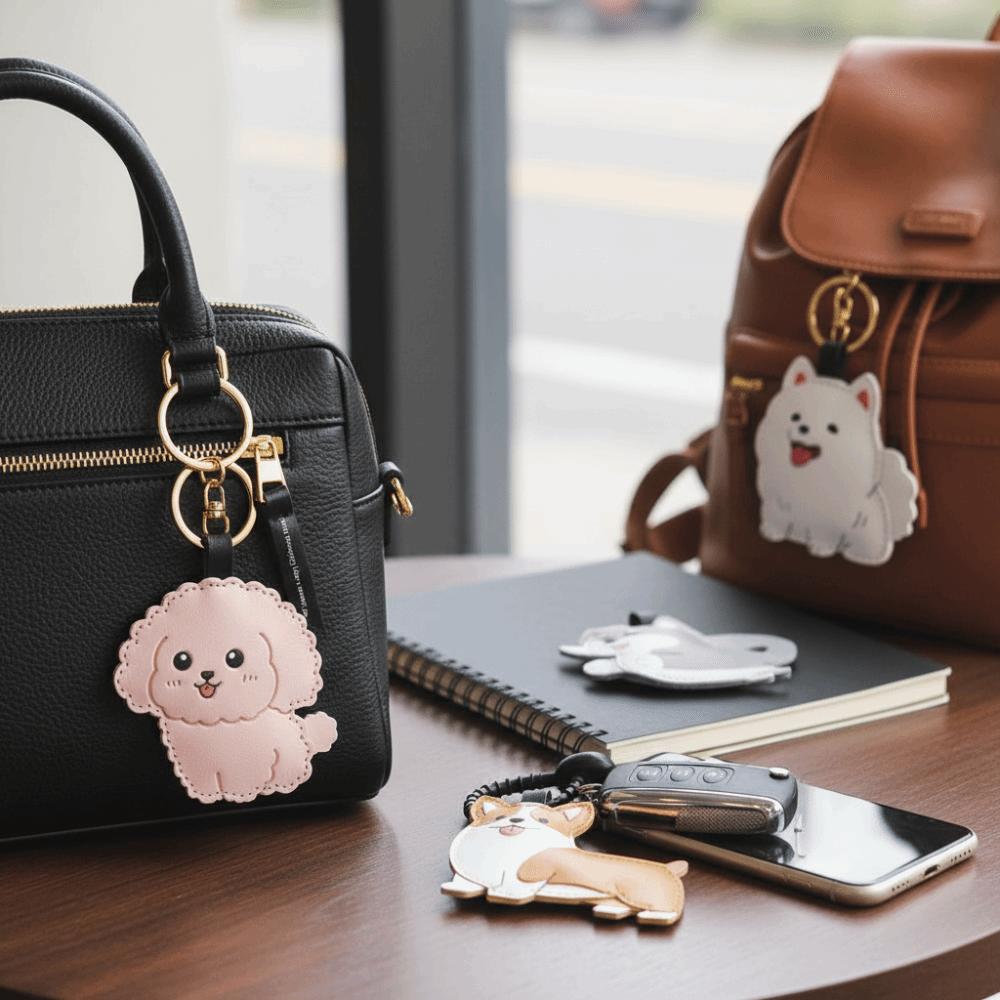 PU Leather Doggy Key Chain Pink Color Bag Hanging Pendant Creative Puppy Key Chain  Car Ornaments