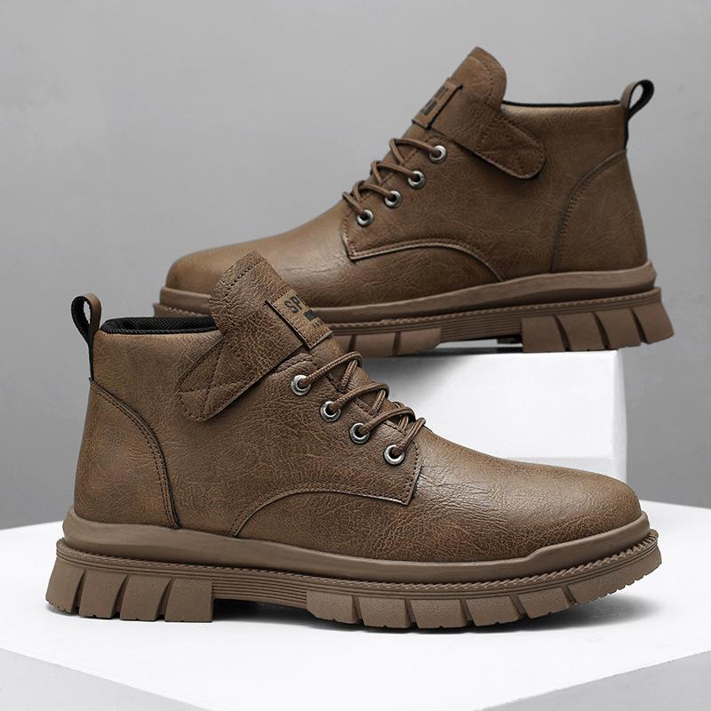 Fashion Men Leather Boots Outdoor Waterproof  Anti-slip Platform Work Shoes Men High Top Ankle Boot Boot Trend Climbing Shoe Plus Spring