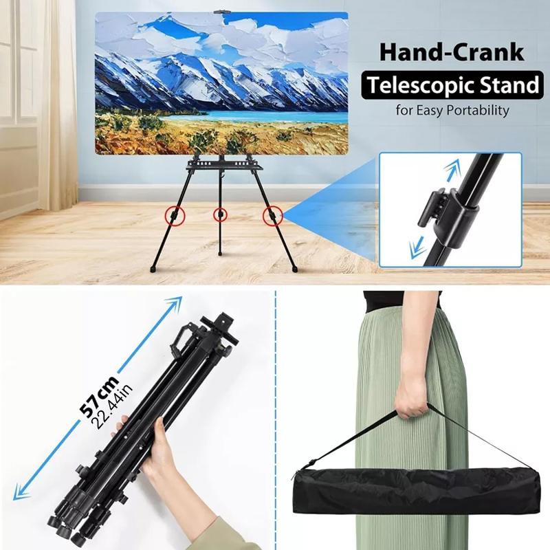 1Set Artist Easel Stability Art Board Clips Adjustable Black DIY Easel Tray Aluminum Alloy