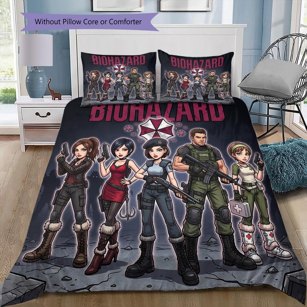 Resident Evil Pattern Bedding Quilt Set Quilt Cover Pillowcase Home Birthday Gift(1 * duvet cover + 2 * pillowcase, without core)