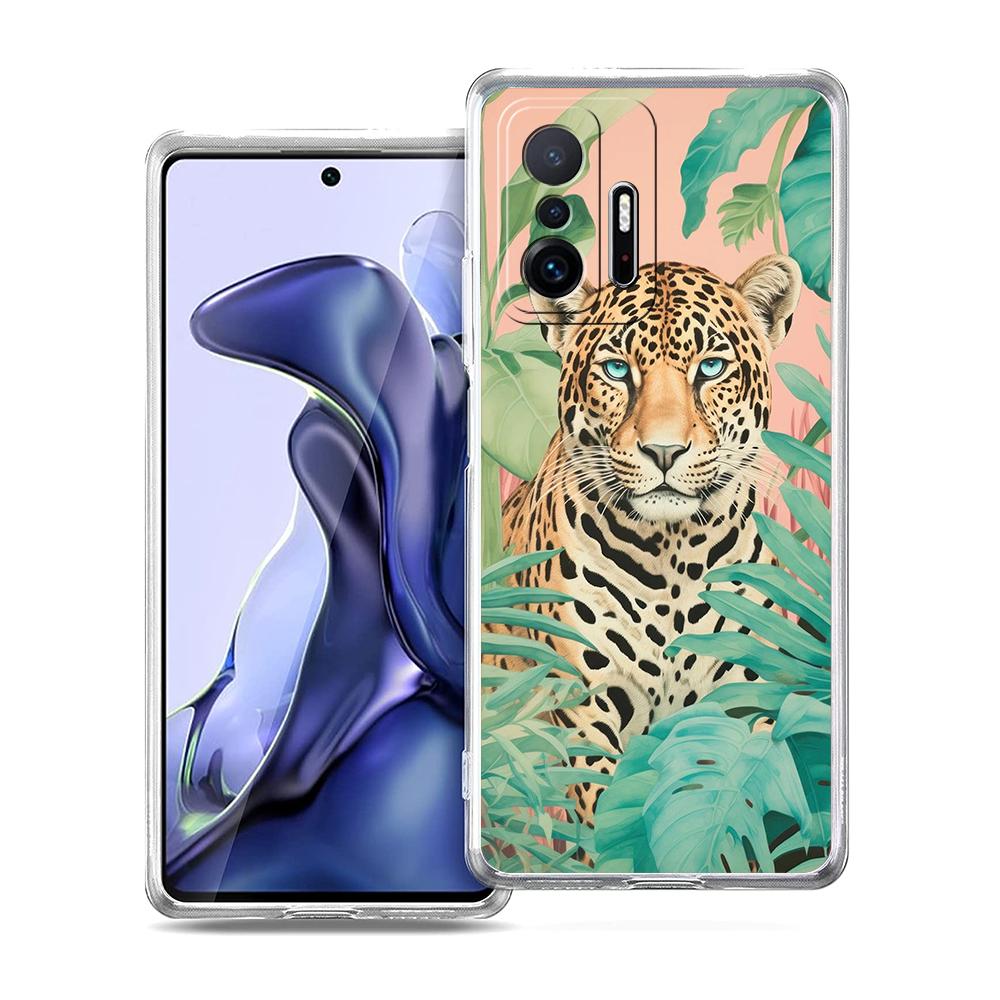 Прозрачный чехол для телефона для Xiaomi Mi 14 13 12 11 Ultra 13T Poco X3 NFC F3 F6 Pro 5G Мягкий ТПУ чехол Тропические джунгли Принт Леопард