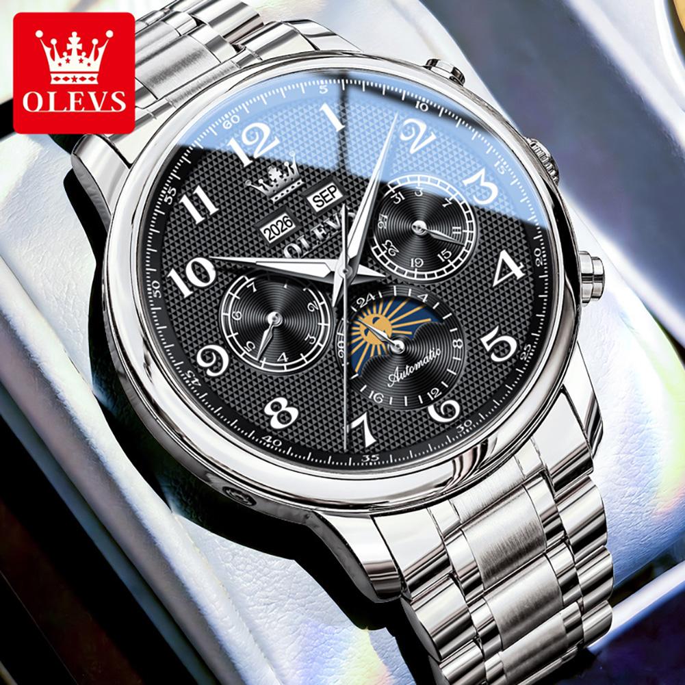 OLEVS 7126 Automatic Men's Watch Gold Stainless steel Moon phase Waterproof Luminous Mechanical Watch for Men