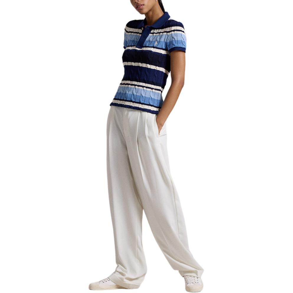 Polo Ralph Lauren Slim Fit Поло в полоску с пуговицами и коротким рукавом Женские топы Синий WMPOKNINB920187-999