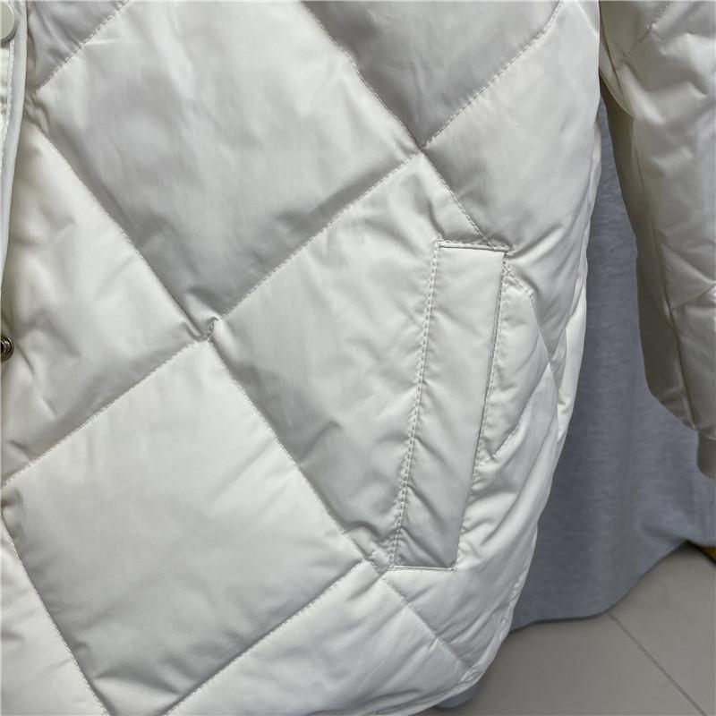 Women Fall Winter White Duck Down Jacket Coat Padded O-Neck Single-breasted Full Sleeve Pocket Lingge Thin Solid Color