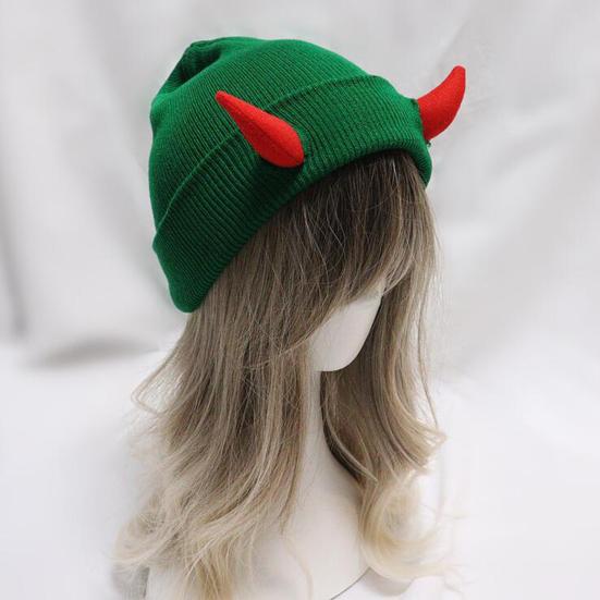 Вязаная шапка-бини с рогами дьявола, зимняя шапка-череп для мужчин и женщин с рогами для катания на лыжах в холодную погоду, теплая вязаная шапка ручной работы с рогами демона