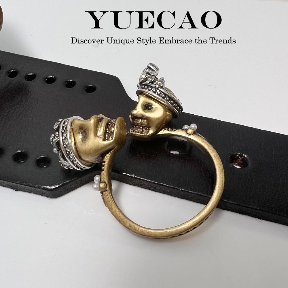 Кольца и серьги Mai Jia Antique Bronze в виде головы привидения: Винтажная микроинкрустация, тяжелый панк-стиль, популярные аксессуары.