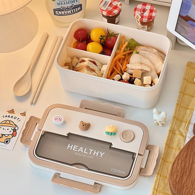 Ланч-бокс Bento Kawaii для девочек, портативный пластиковый ящик для пикника для школьников с отсеком для микроволновки, контейнер для хранения продуктов