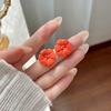 Серьги Серебряная Игла, Цепочка, Ежедневный Цветок, Красный Цветок