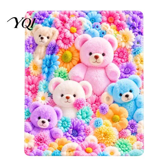 Soft Texture Blanket for Couch Teddy Bear Floral Print Blanket, Super Plush Throw Cute Bunny Personalized Space Decoration Puppy Pattern, Cozy Flannel