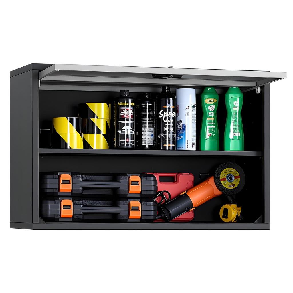 Metal Wall Cabinet, 77W x 30.5D x 50H cm, Floating Garage Tool Cabinet with Up-Flip Door and Shelf, 108.9 kg Load Capacity, Fit for Garage, Basement,