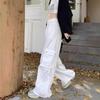Women's High-Waist White Cargo Jeans with Wide Legs - Autumn Collection