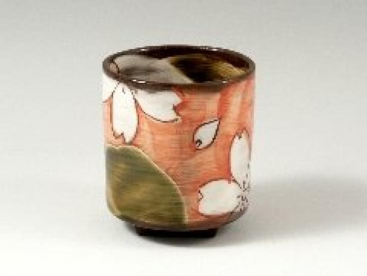 Arita Hasami ware Kikusho Kiln Oribe Dark Cherry Blossom Pair of Teacups 20805 (Matching Teacups)