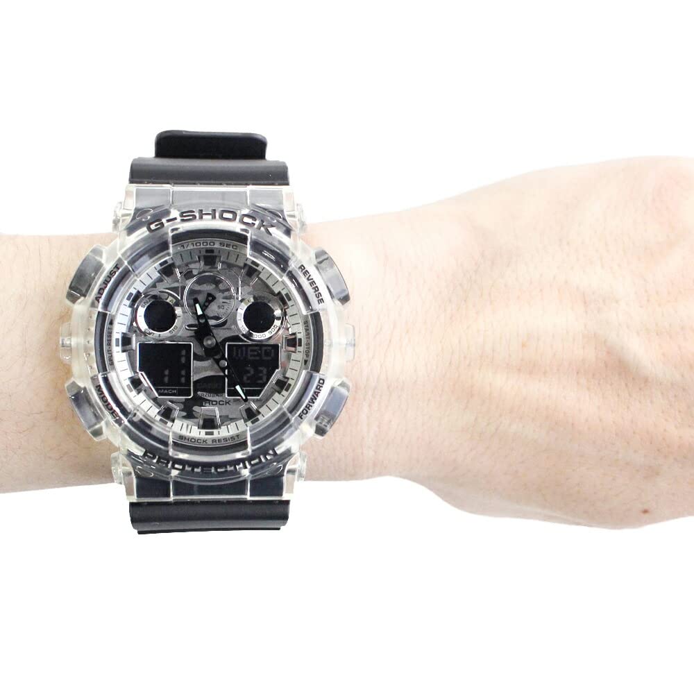 Casio G-Shock GA-100SKC-1A Аналогово-цифровые часы, Скелетный камуфляж, Ударопрочные, Водонепроницаемость 200 м, Мировое время, Черный серебристый, Мужские