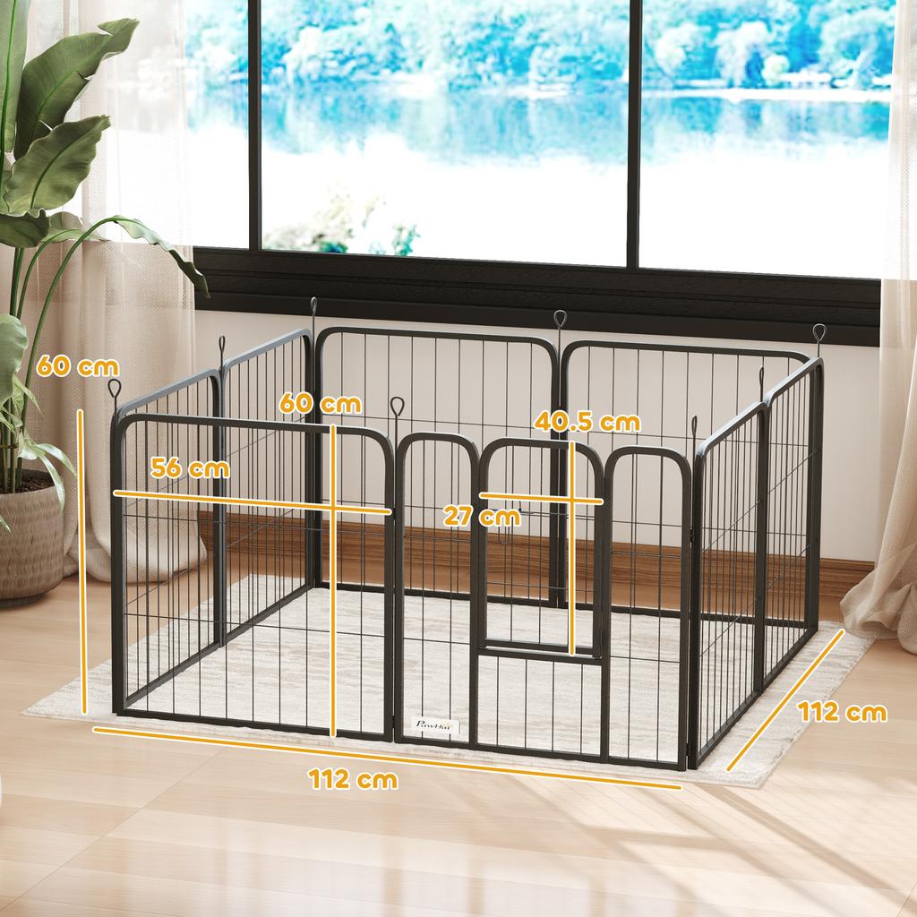 Eight Panel Dog Playpen With Door For Large Dogs Indoors Outdoors 60cm Tall Black