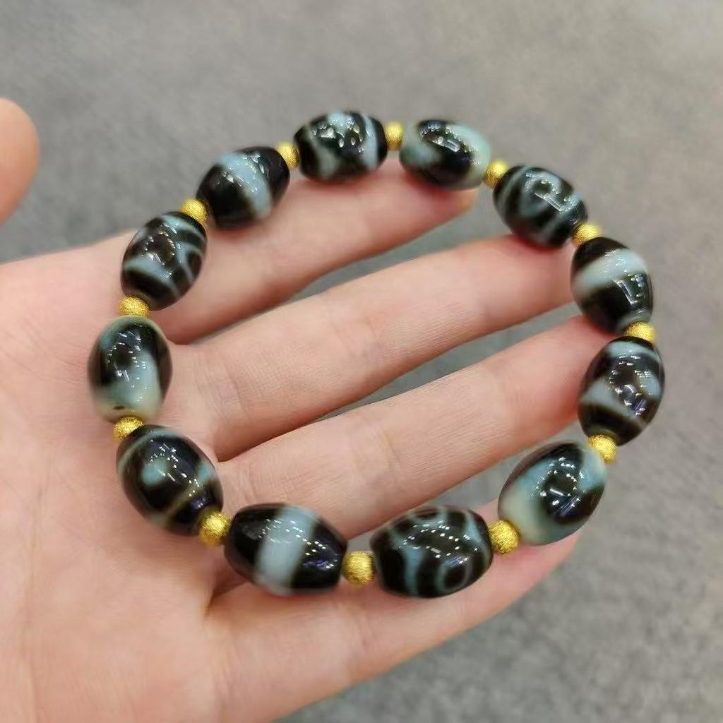 Natural Tibetan agate dzi bead bracelet, men's and women's Wenwan transfer beads, Duobao bracelet, rosary beads in stock.
