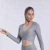 Одежда для йоги Bubble Top Cross Fitness Sexy Crop Solid Color Yoga Long Sleeve Woman