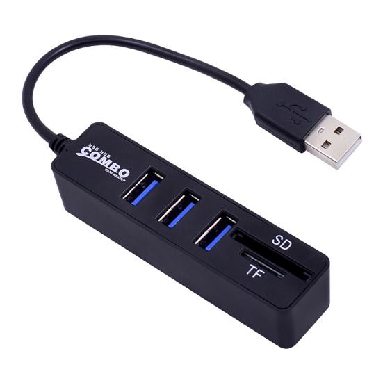 3 Ports USB Card Reader Hub 2 SD/TF Adapter Splitter Combo for Computer