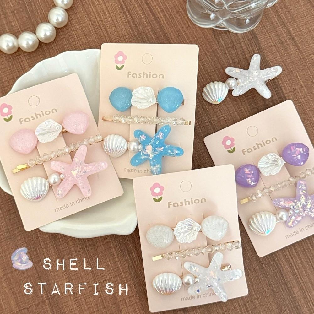 3pcs/Set Ocean Series Shell Starfish Hair Clips Pearl Barrette Princess Headdress  Hair Accessories