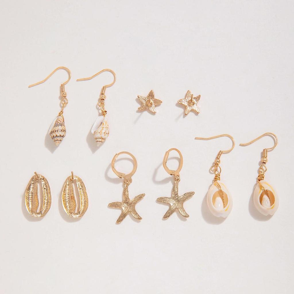 10PCS Bohemia Shell Starfish Conch Drop Earrings Set Jewelry for Women Girls Beach Bijoux Simple Style