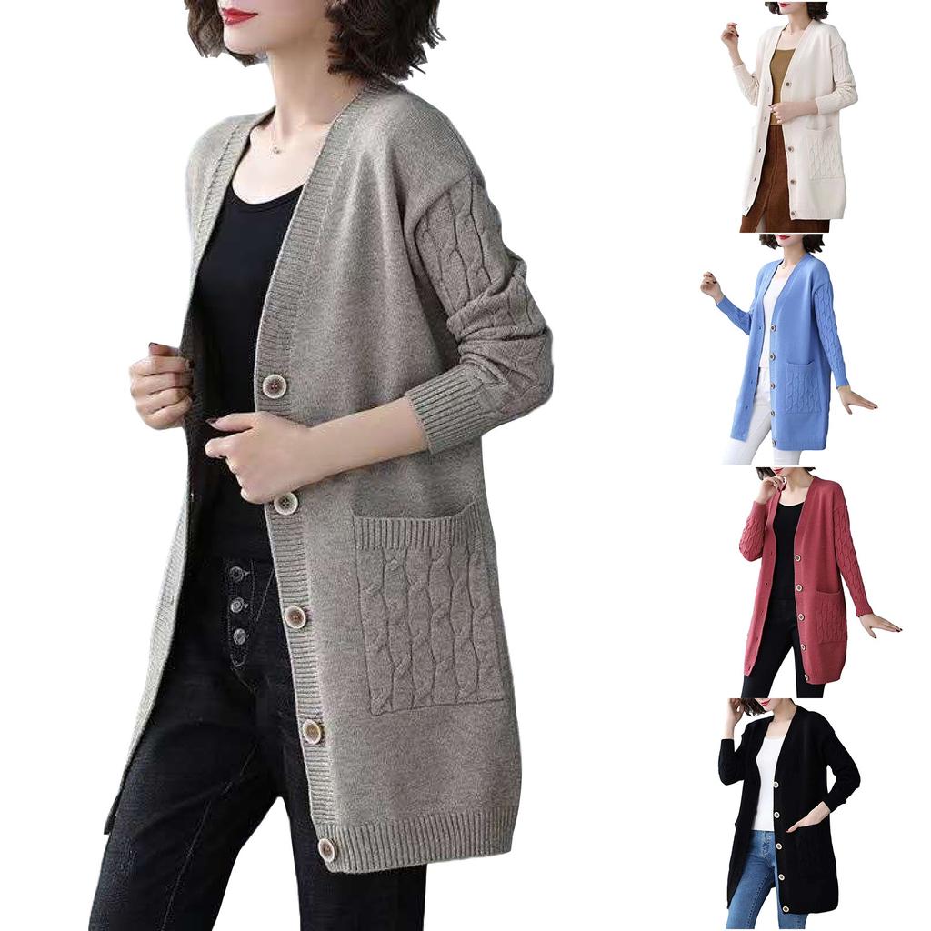 Women's Knitted Cardigan Sweater Button V-neck Fashion Versatile Coat
