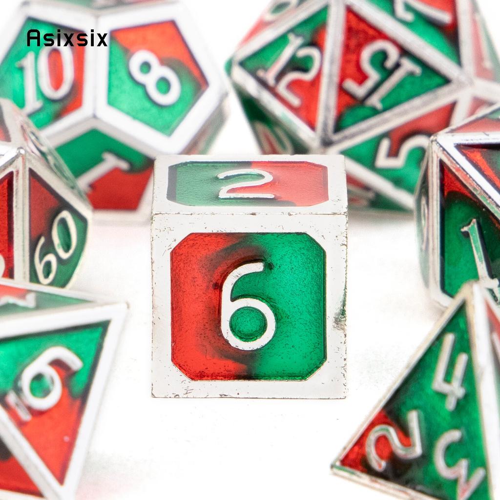 7 шт., зеленые, красные стандартные металлические кубики, набор цельнометаллических многогранных кубиков, подходящий для ролевой ролевой игры, настольной игры, карточной игры