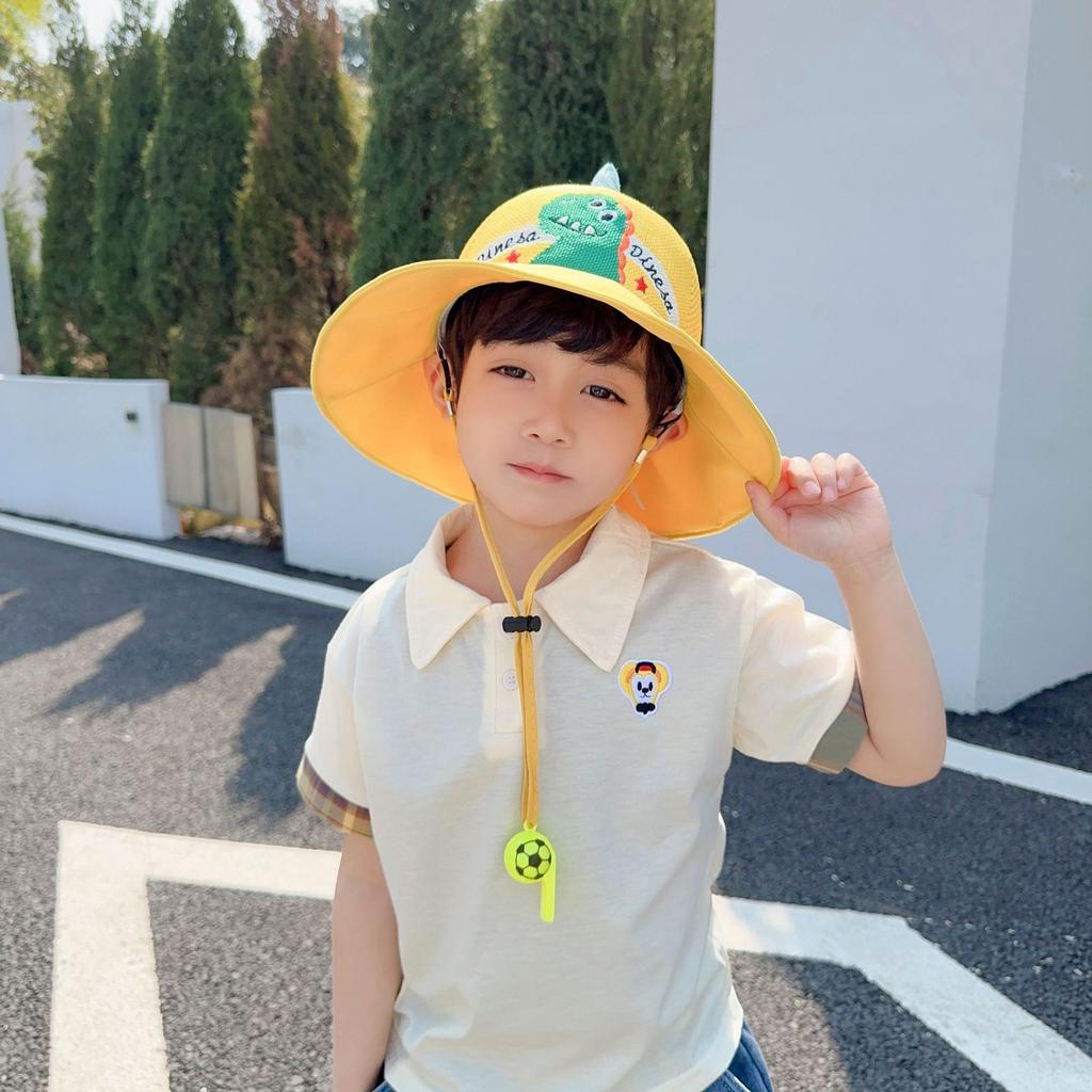 Kids Summer UV Protection Sun Hat Boys Girls Cartoon Mesh Breathable Wide Brim Fisherman Cap for Outdoor Shade
