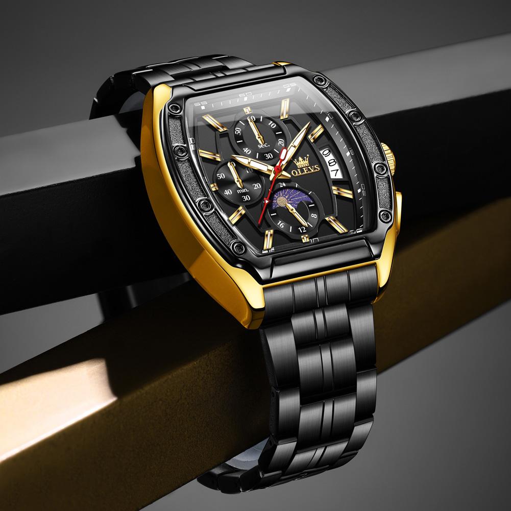 Men Watch Luxury Chronograph Quartz Watch Leather Waterproof Luminous Date Moon Phase Watches for Man Reloj