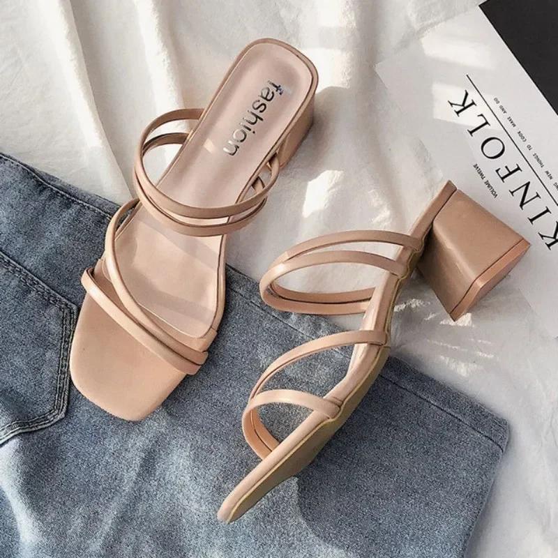 Women High Heel Sandals Summer Fashion Female Shoes Woman Square Heel Open Toe Ladies Sexy Sandalias Wedge Shoes New